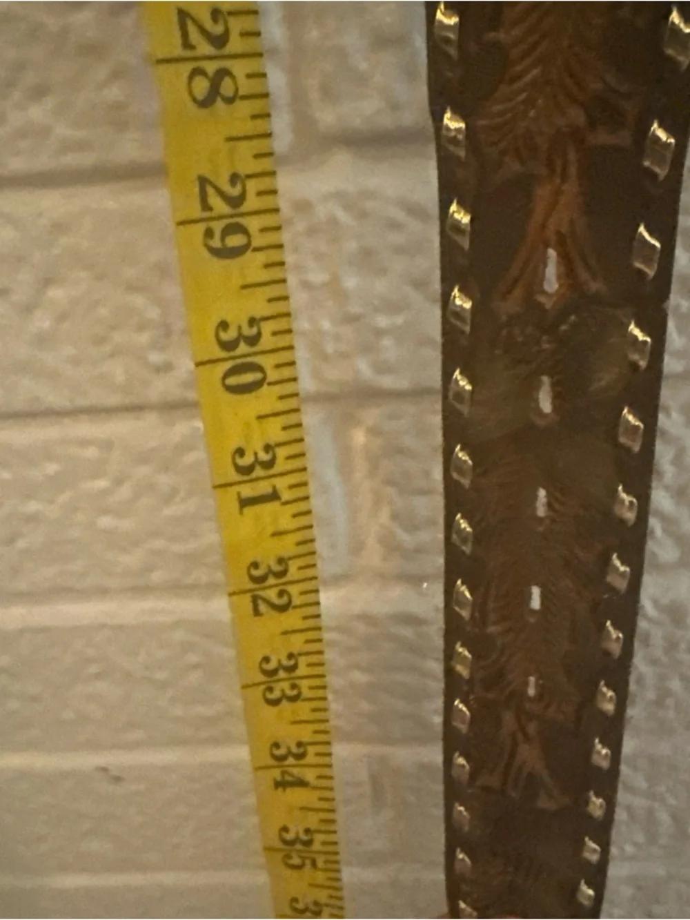 Vintage Tooled Leather Belt BROWN Embossed Name BELT DONNIE 32